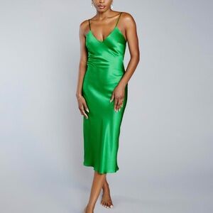 VESPER Elegant Green Satin Slip Dress - NWT